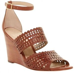Tory Burch Nutria Perforated Gladiator Ankle Wrap Wedge Sandal